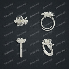 Jewelry set Filigree Ring White Wax Casting Resin 3D Printing Service CS64T-007ch-R