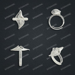 Jewelry set Filigree Ring White Wax Casting Resin 3D Printing Service FST-13-R