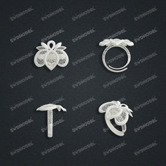 Jewelry set Filigree Ring White Wax Casting Resin 3D Printing Service FST-14-R