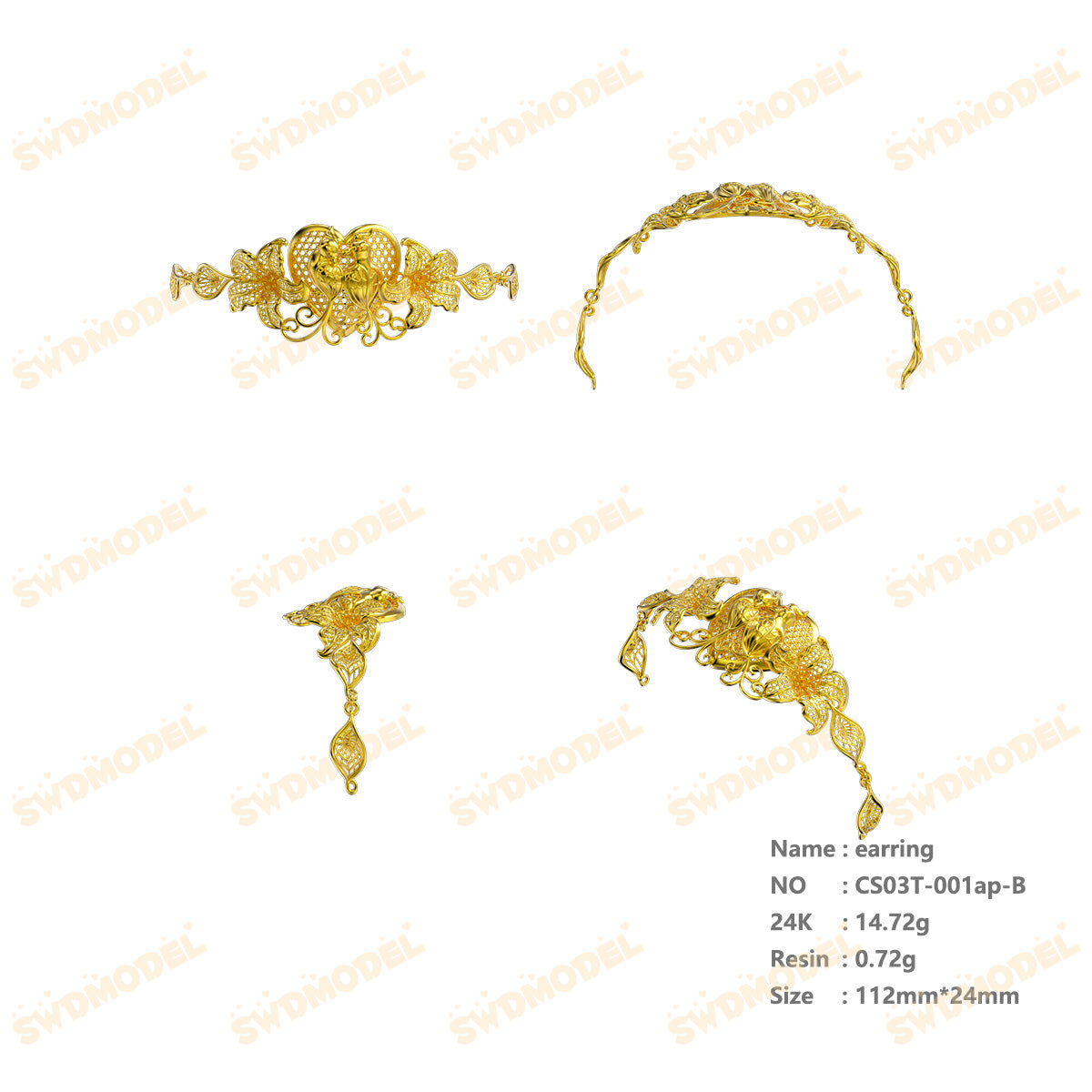Jewelry set  Filigree Set   White Wax Casting Resin 3D Printing Service  CS03T-001ap