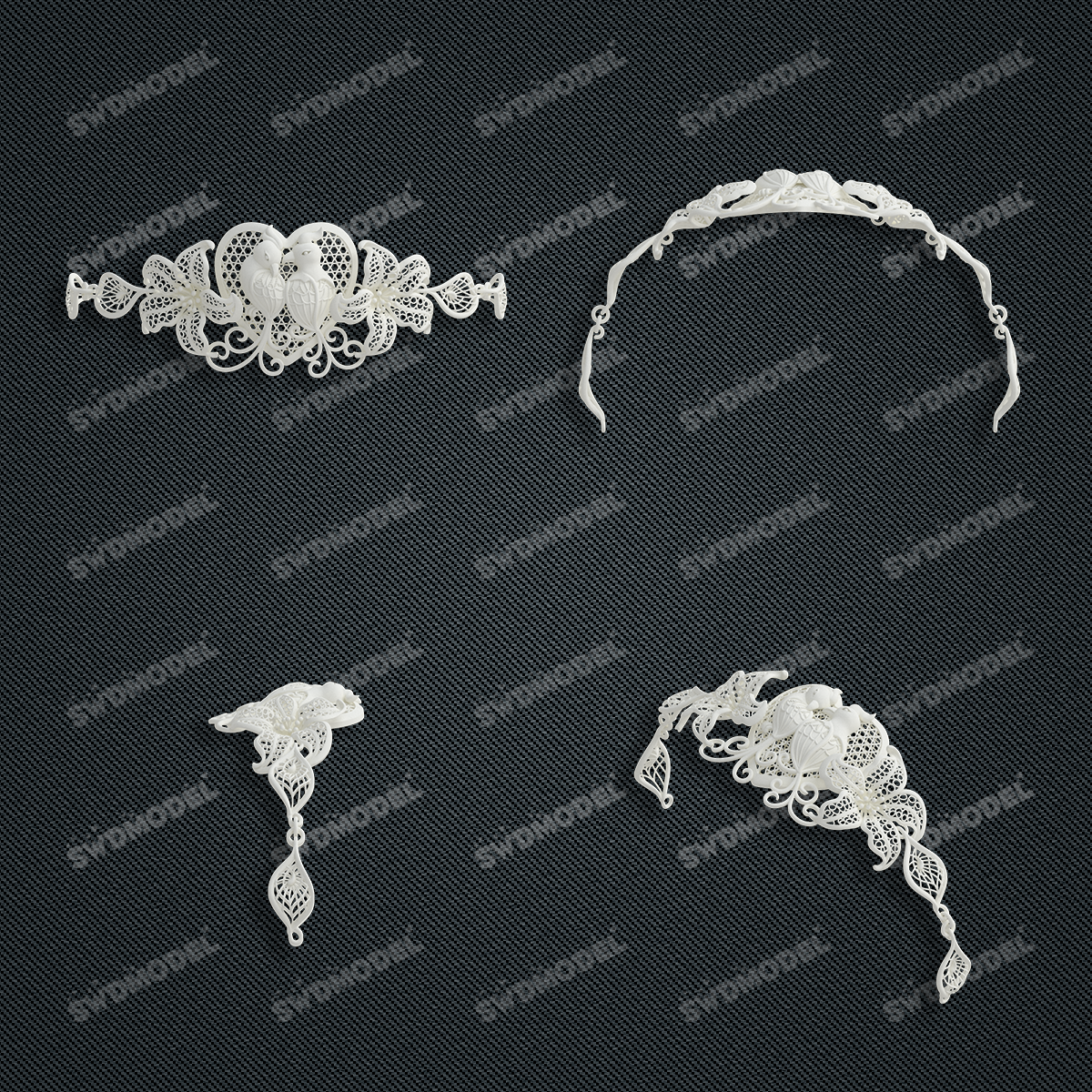 Jewelry set  Filigree Set   White Wax Casting Resin 3D Printing Service  CS03T-001ap