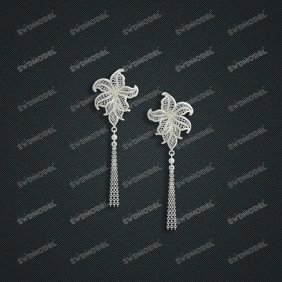 Jewelry set Filigree Earrings White Wax Casting Resin 3D Printing Service  CS03T-001ap-E