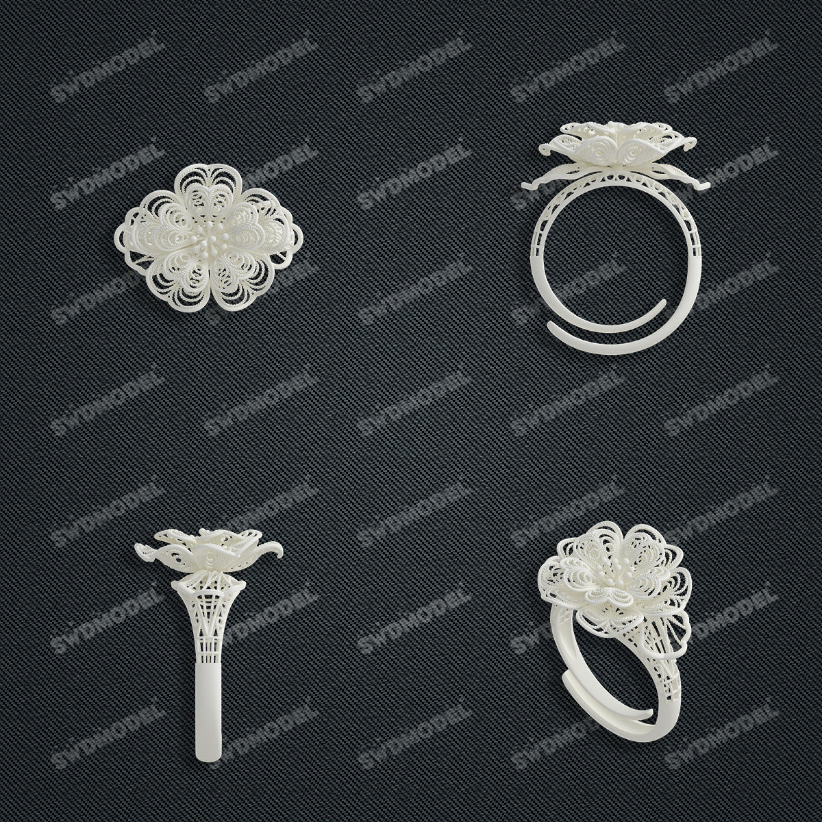Jewelry set  Filigree Set   White Wax Casting Resin 3D Printing Service  CS03T-002ap