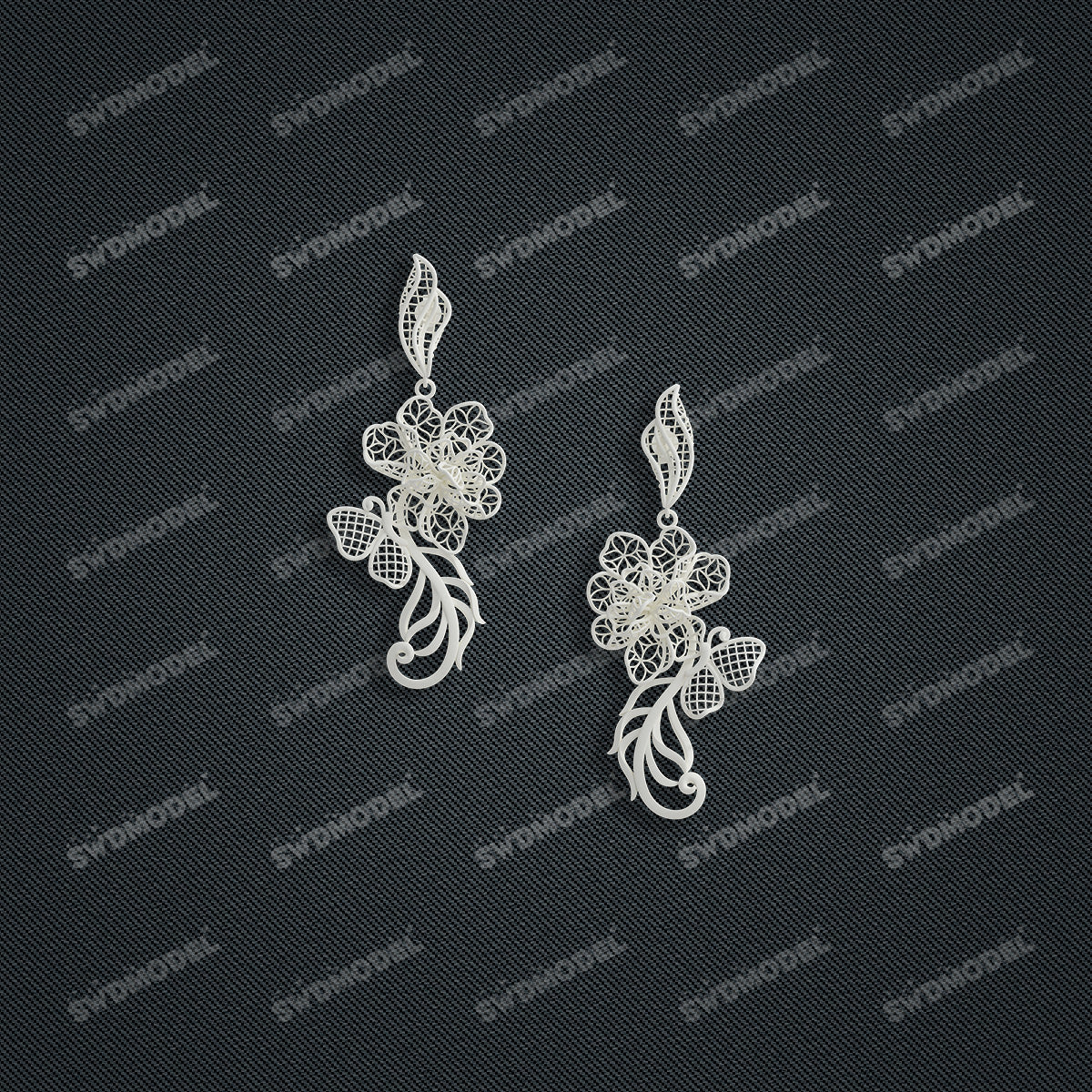 Jewelry set Filigree Earrings White Wax Casting Resin 3D Printing Service  CS03T-003ap-E