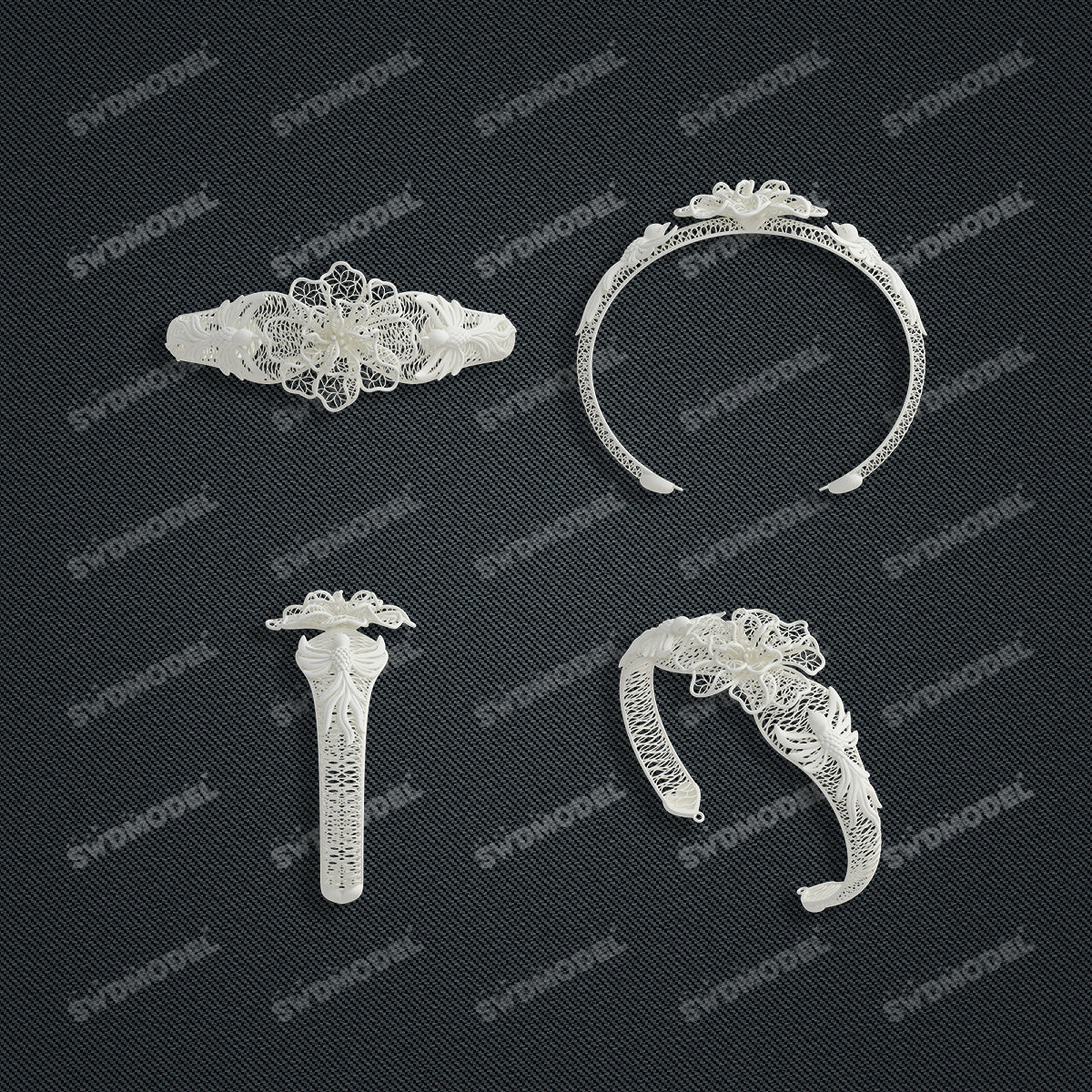 Jewelry set Filigree Bangle White Wax Casting Resin 3D Printing Service CS03T-003ap-G