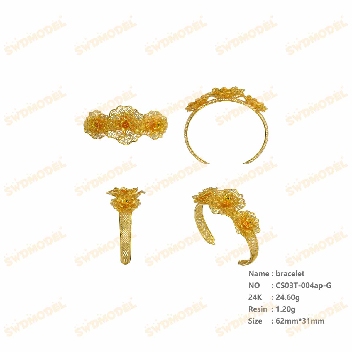 Jewelry set Filigree Bangle White Wax Casting Resin 3D Printing Service CS03T-004ap-G