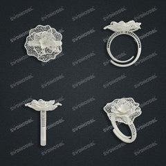 Jewelry set Filigree Ring White Wax Casting Resin 3D Printing Service  CS03T-004ap-R