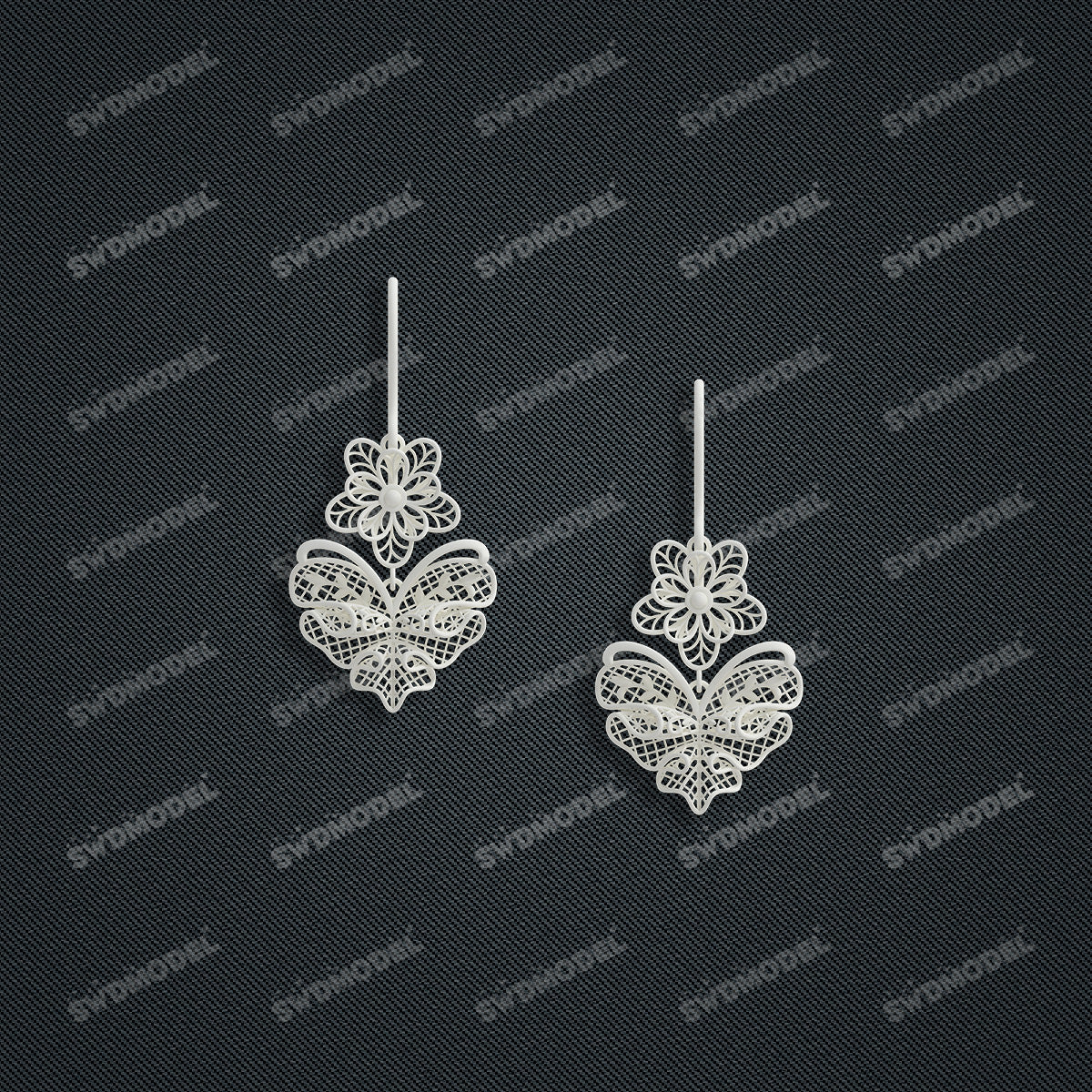 Jewelry set Filigree Earrings White Wax Casting Resin 3D Printing Service  CS03T-005ap-E