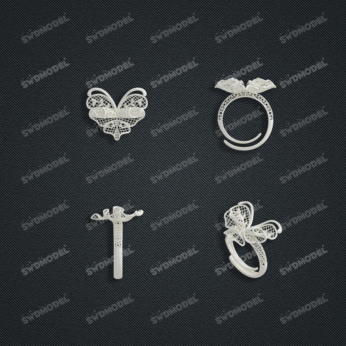 Jewelry set  Filigree Set   White Wax Casting Resin 3D Printing Service  CS03T-005ap