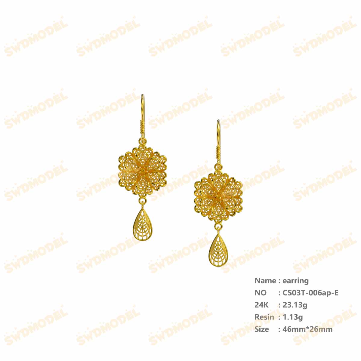Jewelry set  Filigree Set   White Wax Casting Resin 3D Printing Service  CS03T-006ap