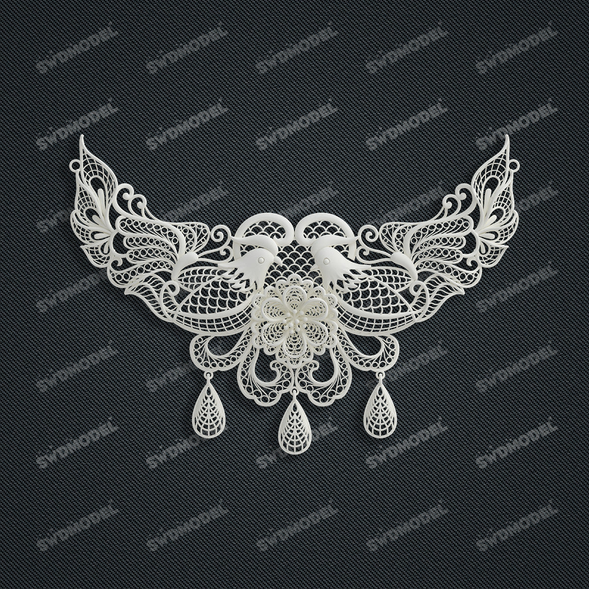 Jewelry set Filigree Necklace White Wax Casting Resin 3D Printing Service  CS03T-006ap-N