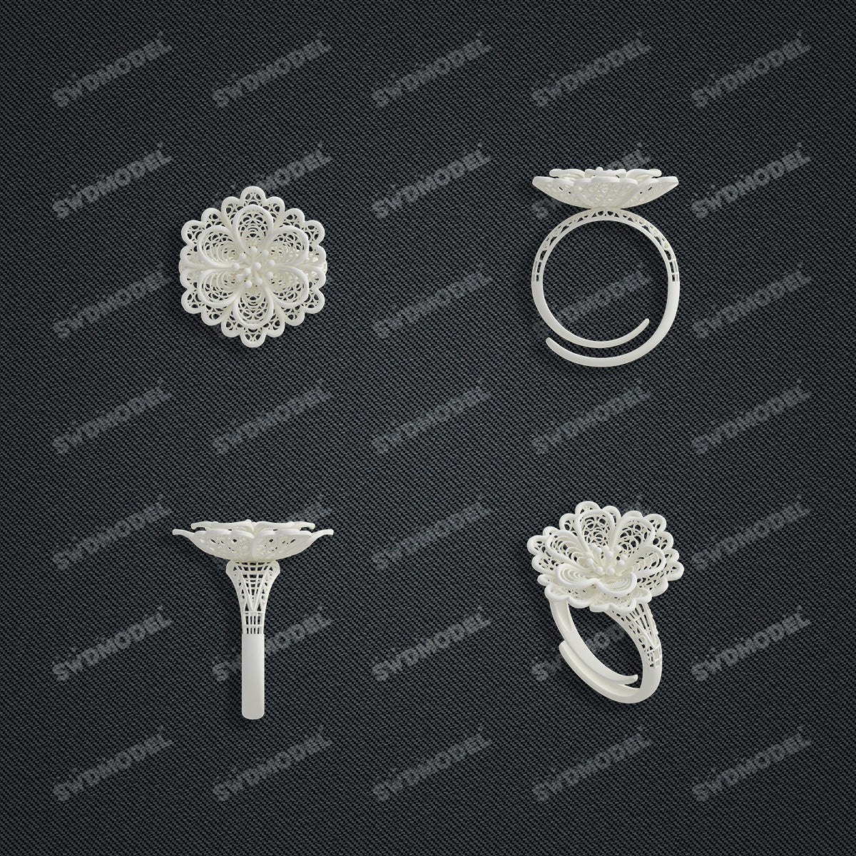 Jewelry set Filigree Ring White Wax Casting Resin 3D Printing Service  CS03T-006ap-R