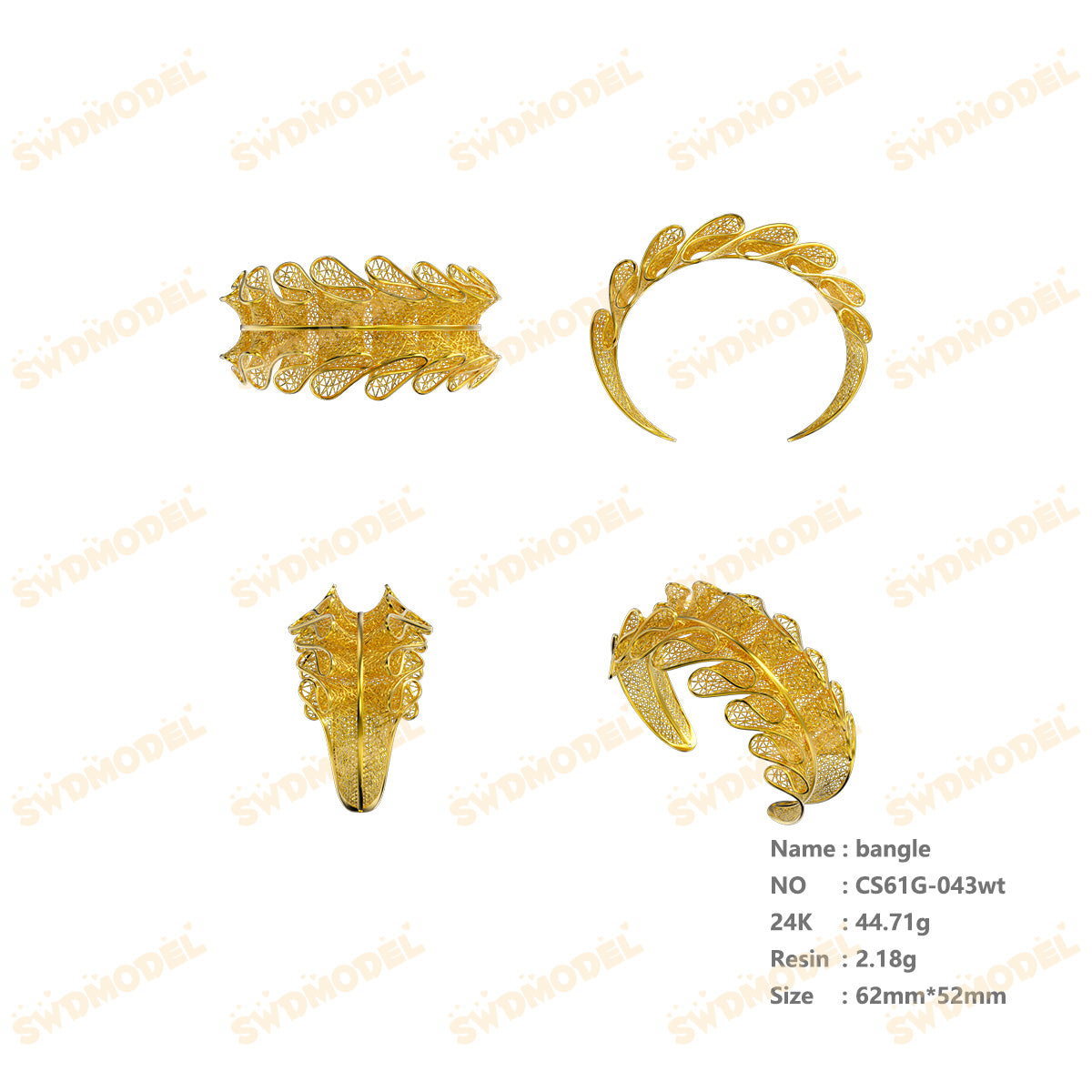 Jewelry set Filigree Bangle White Wax Casting Resin 3D Printing Service CS61G-043wt