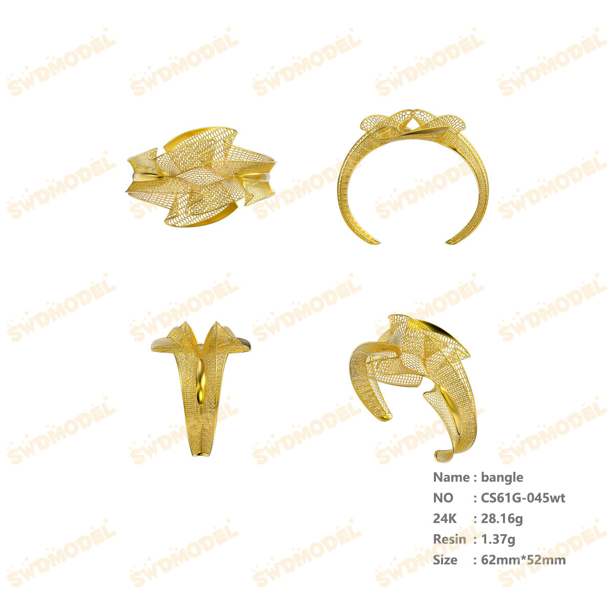 Jewelry set Filigree Bangle White Wax Casting Resin 3D Printing Service CS61G-045wt