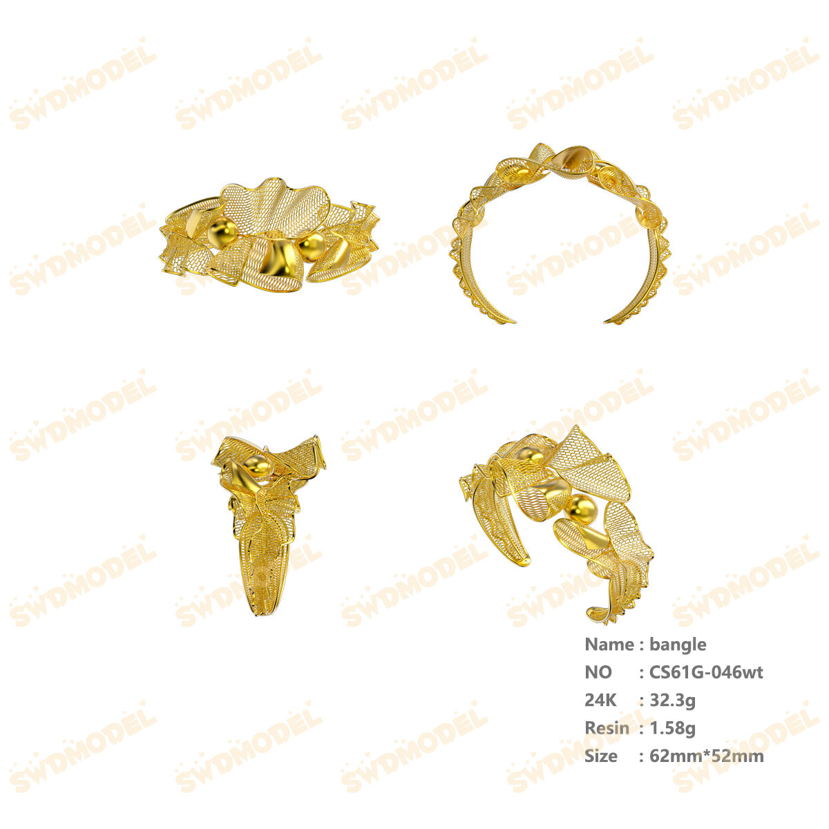Jewelry set Filigree Bangle White Wax Casting Resin 3D Printing Service CS61G-046wt