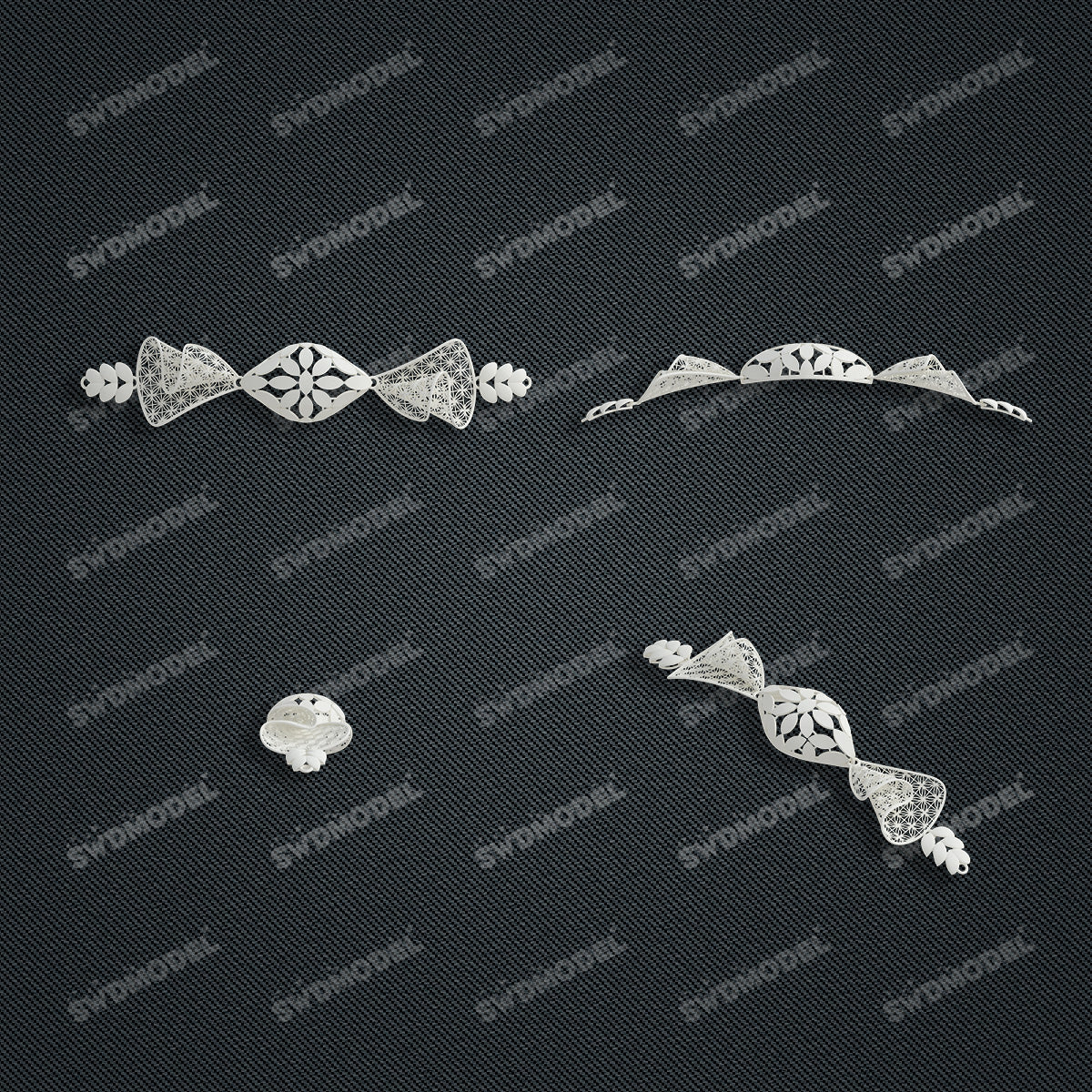 Jewelry set  Filigree Set   White Wax Casting Resin 3D Printing Service  CS61T-003wt