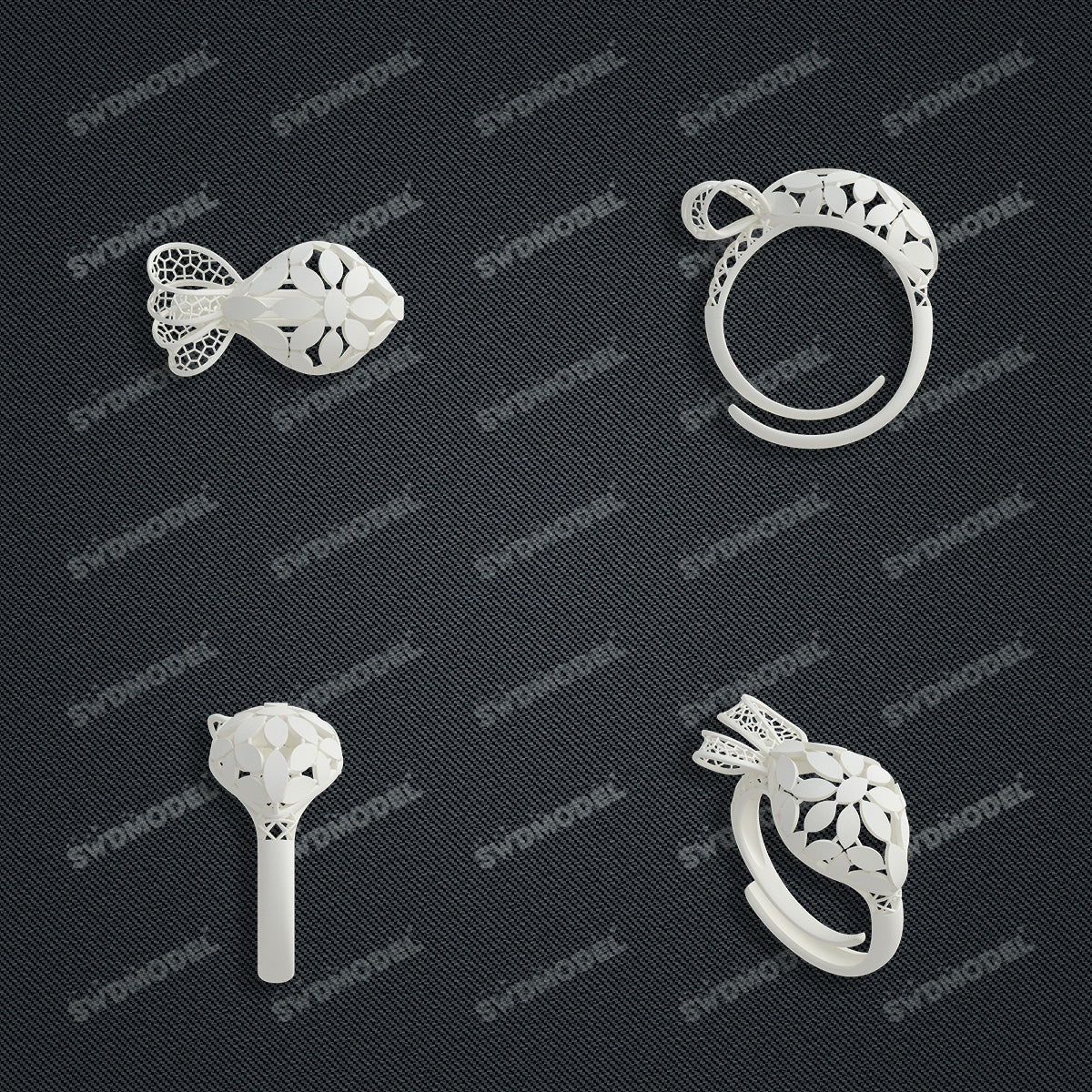 Jewelry set  Filigree Set   White Wax Casting Resin 3D Printing Service  CS61T-003wt