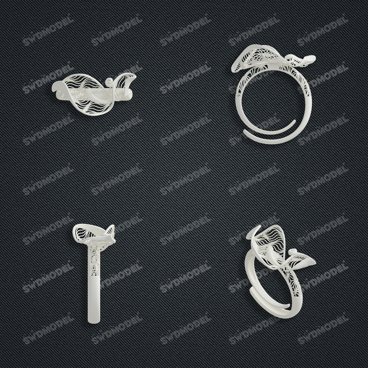 Jewelry set Filigree Ring White Wax Casting Resin 3D Printing Service  CS03T-005wt-R