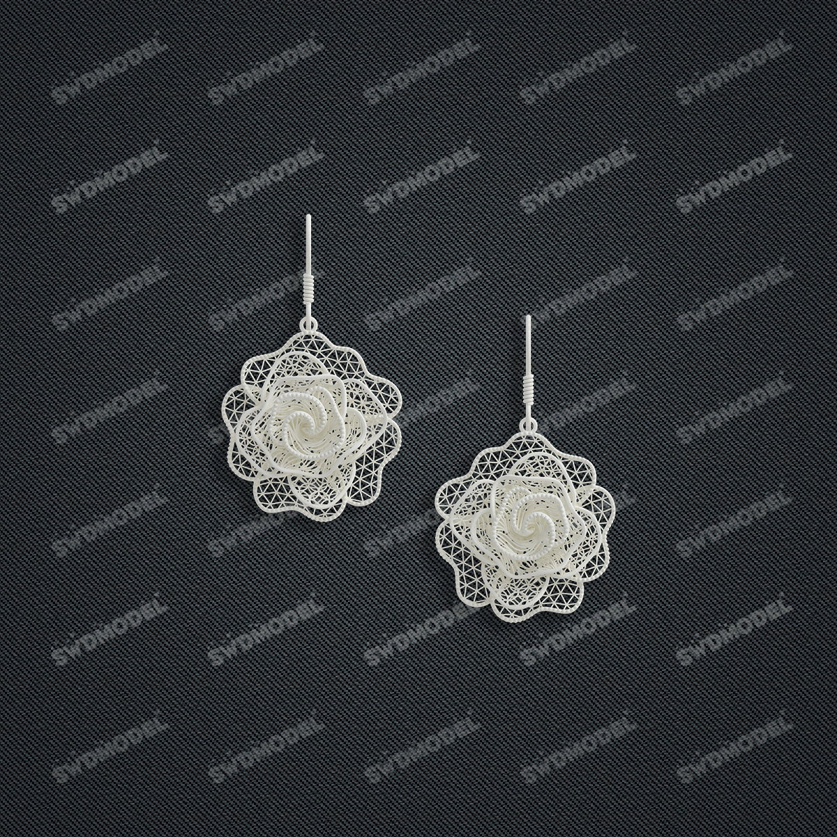 Jewelry set Filigree Earrings White Wax Casting Resin 3D Printing Service  CS03T-008wt-E