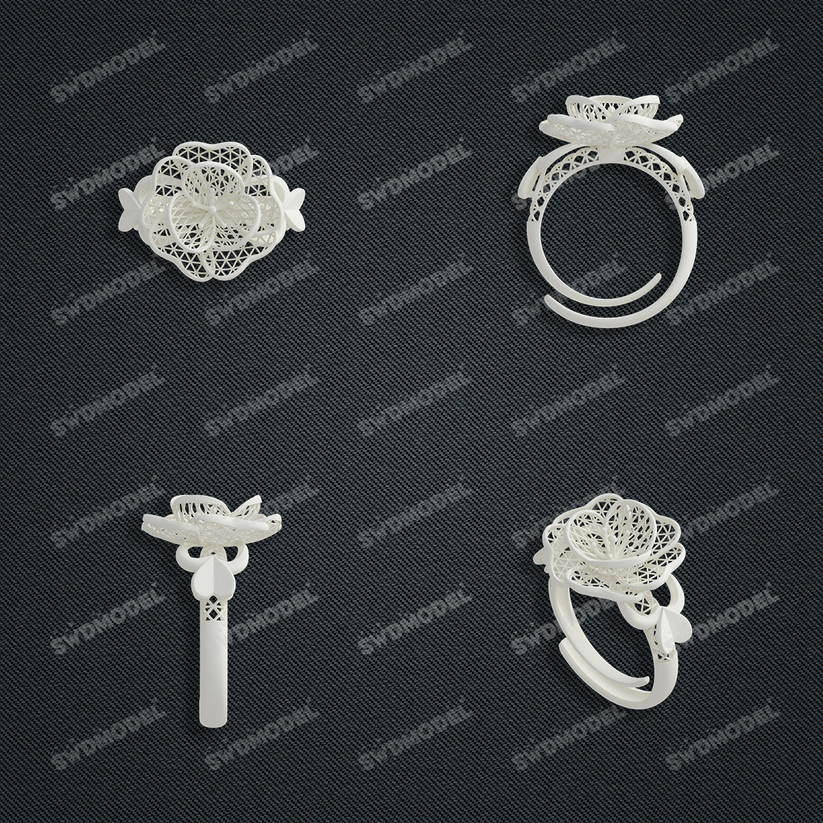 Jewelry set Filigree Ring White Wax Casting Resin 3D Printing Service  CS03T-011wt-R