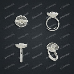 Jewelry set Filigree Ring White Wax Casting Resin 3D Printing Service  CS03T-014wt-R1