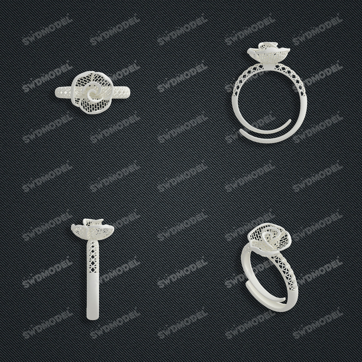 Jewelry set Filigree Ring White Wax Casting Resin 3D Printing Service  CS03T-014wt-R