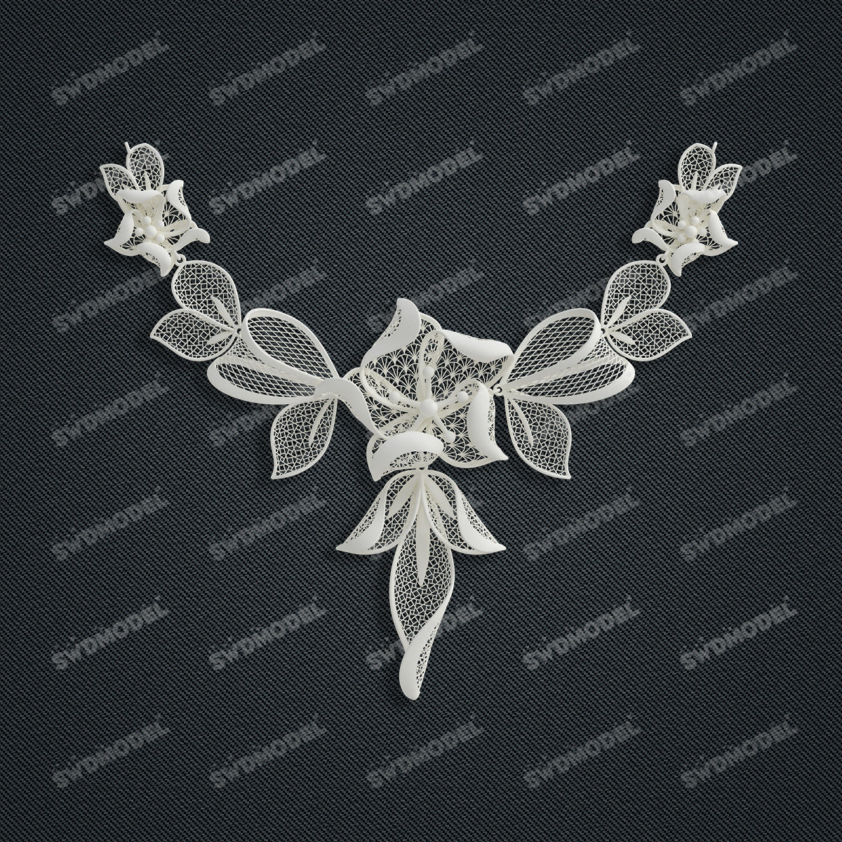 Jewelry set Filigree Necklace White Wax Casting Resin 3D Printing Service  CS61T-016wt-N