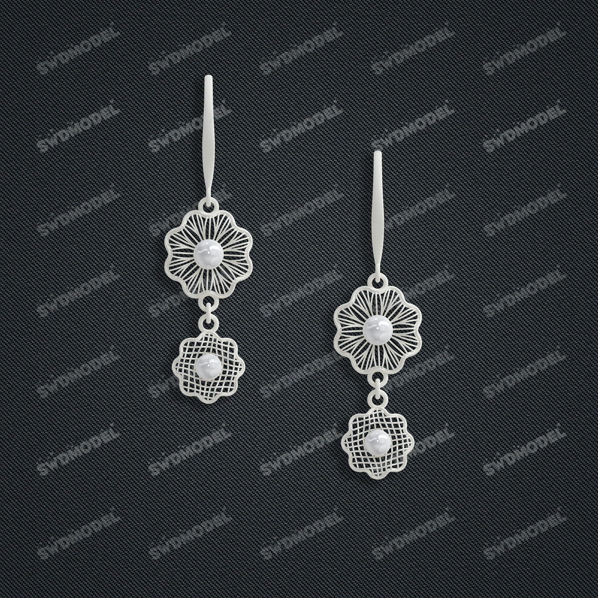 Jewelry set Filigree Earrings White Wax Casting Resin 3D Printing Service  CS03T-019wt-E