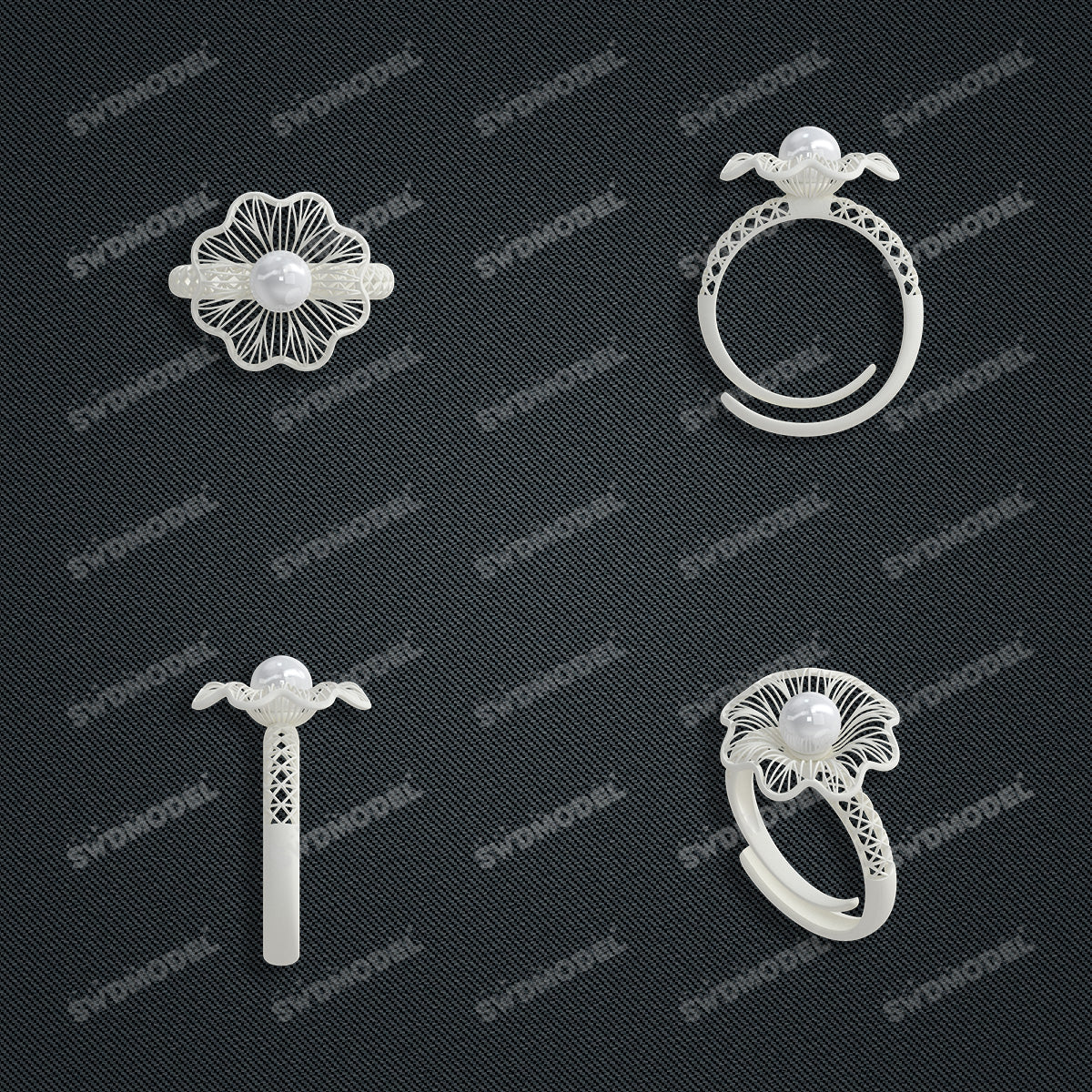 Jewelry set  Filigree Set   White Wax Casting Resin 3D Printing Service  CS61T-019wt