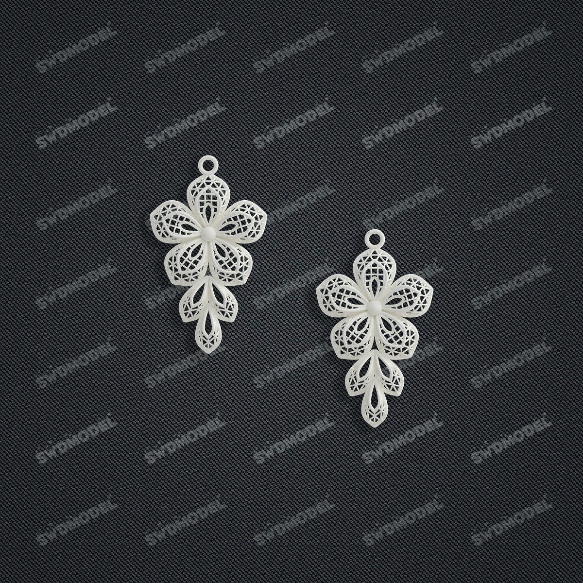 Jewelry set Filigree Earrings White Wax Casting Resin 3D Printing Service  CS03T-021wt-E