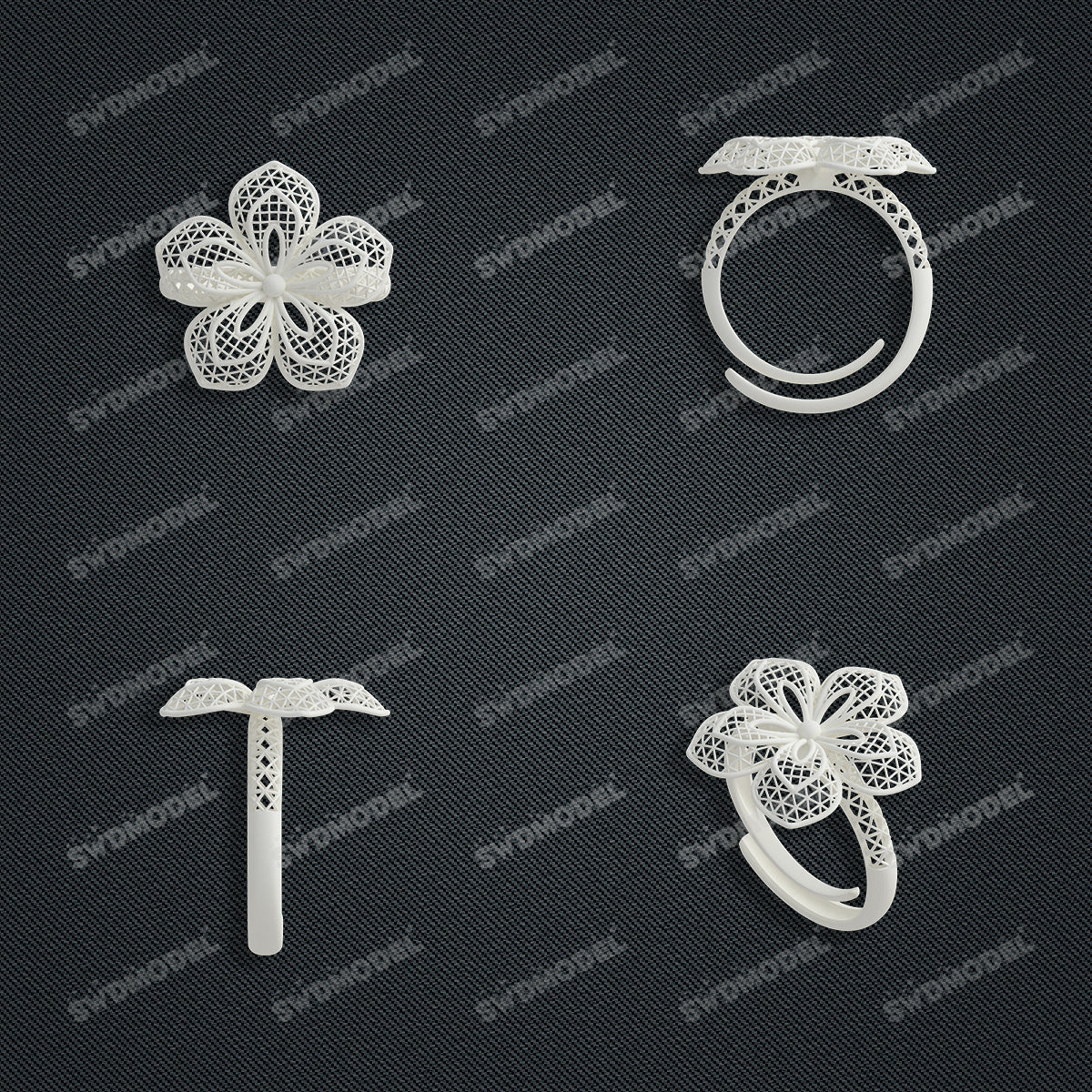 Jewelry set Filigree Ring White Wax Casting Resin 3D Printing Service  CS03T-021wt-R