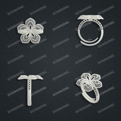 Jewelry set Filigree Ring White Wax Casting Resin 3D Printing Service  CS03T-021wt-R