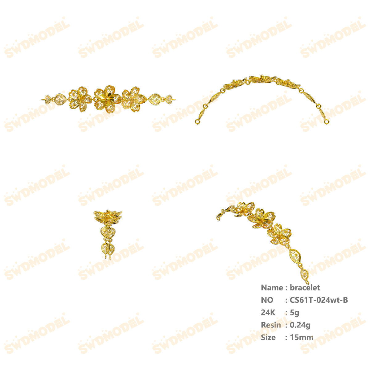 Jewelry set Filigree Bracelet White Wax Casting Resin 3D Printing Service   CS61T-024wt-B