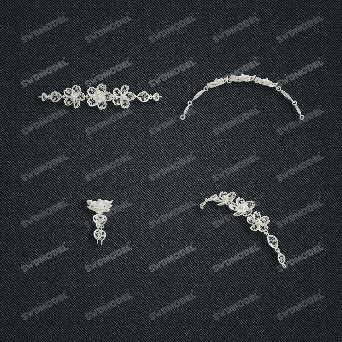 Jewelry set Filigree Bracelet White Wax Casting Resin 3D Printing Service   CS61T-024wt-B