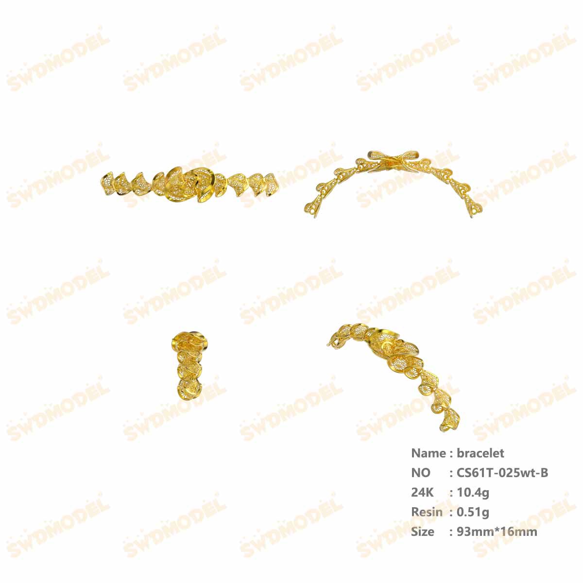 Jewelry set Filigree Bracelet White Wax Casting Resin 3D Printing Service CS61T-025wt-B