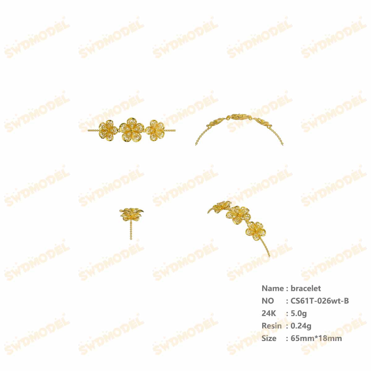 Jewelry set Filigree Bracelet White Wax Casting Resin 3D Printing Service CS61T-026wt-B