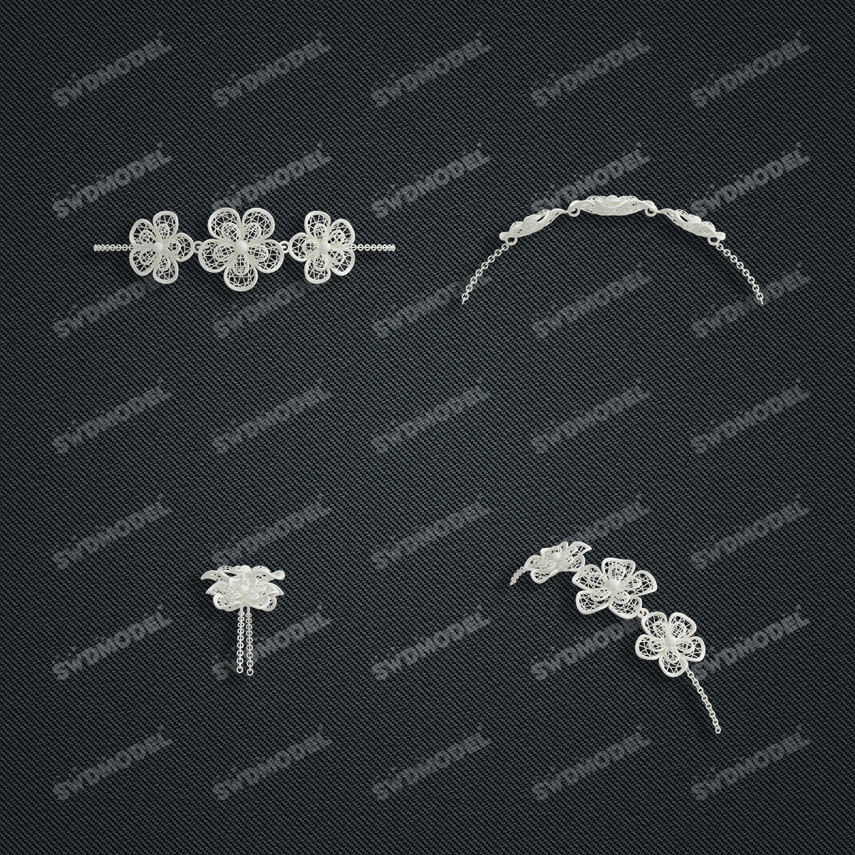 Jewelry set Filigree Bracelet White Wax Casting Resin 3D Printing Service   CS61T-026wt-B