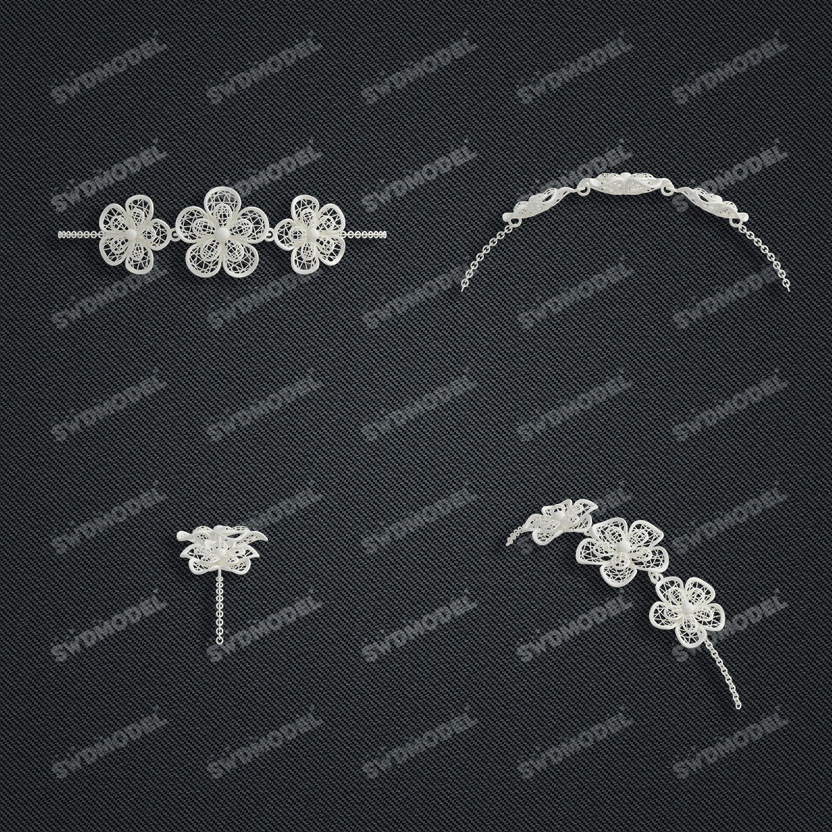 Jewelry set Filigree Bracelet White Wax Casting Resin 3D Printing Service CS61T-026wt-B