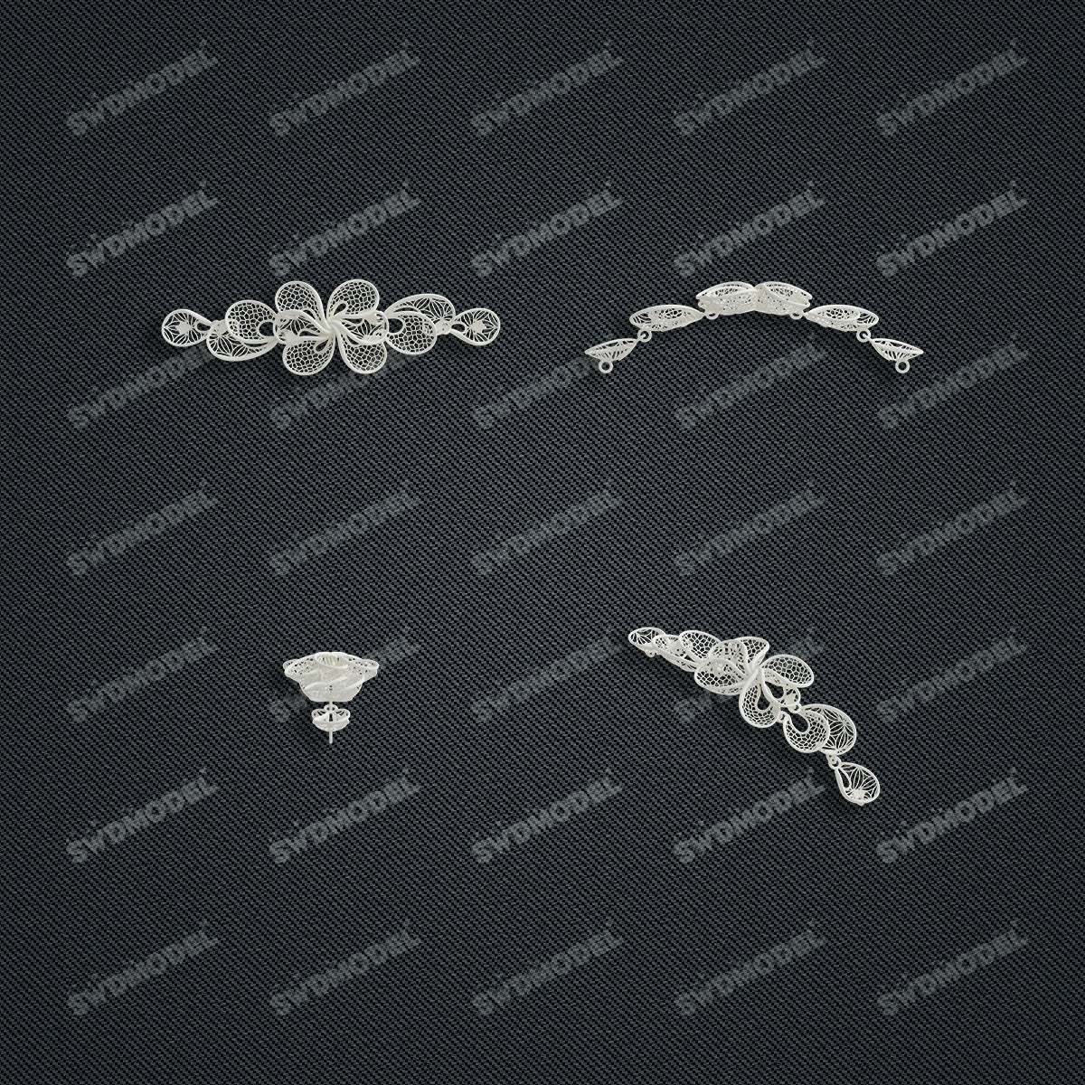 Jewelry set Filigree Bracelet White Wax Casting Resin 3D Printing Service CS61T-029wt-B
