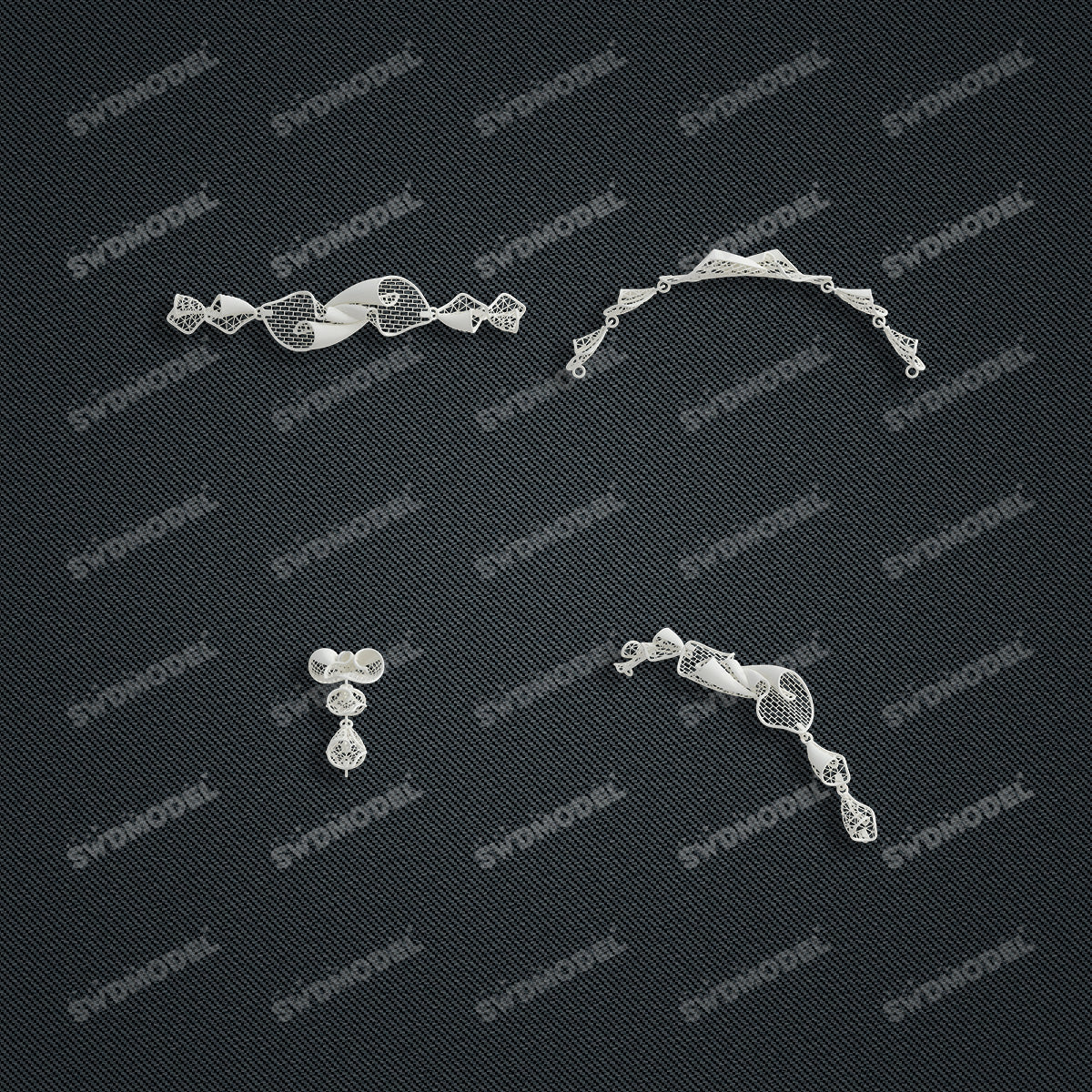 Jewelry set  Filigree Set   White Wax Casting Resin 3D Printing Service  CS61T-032wt