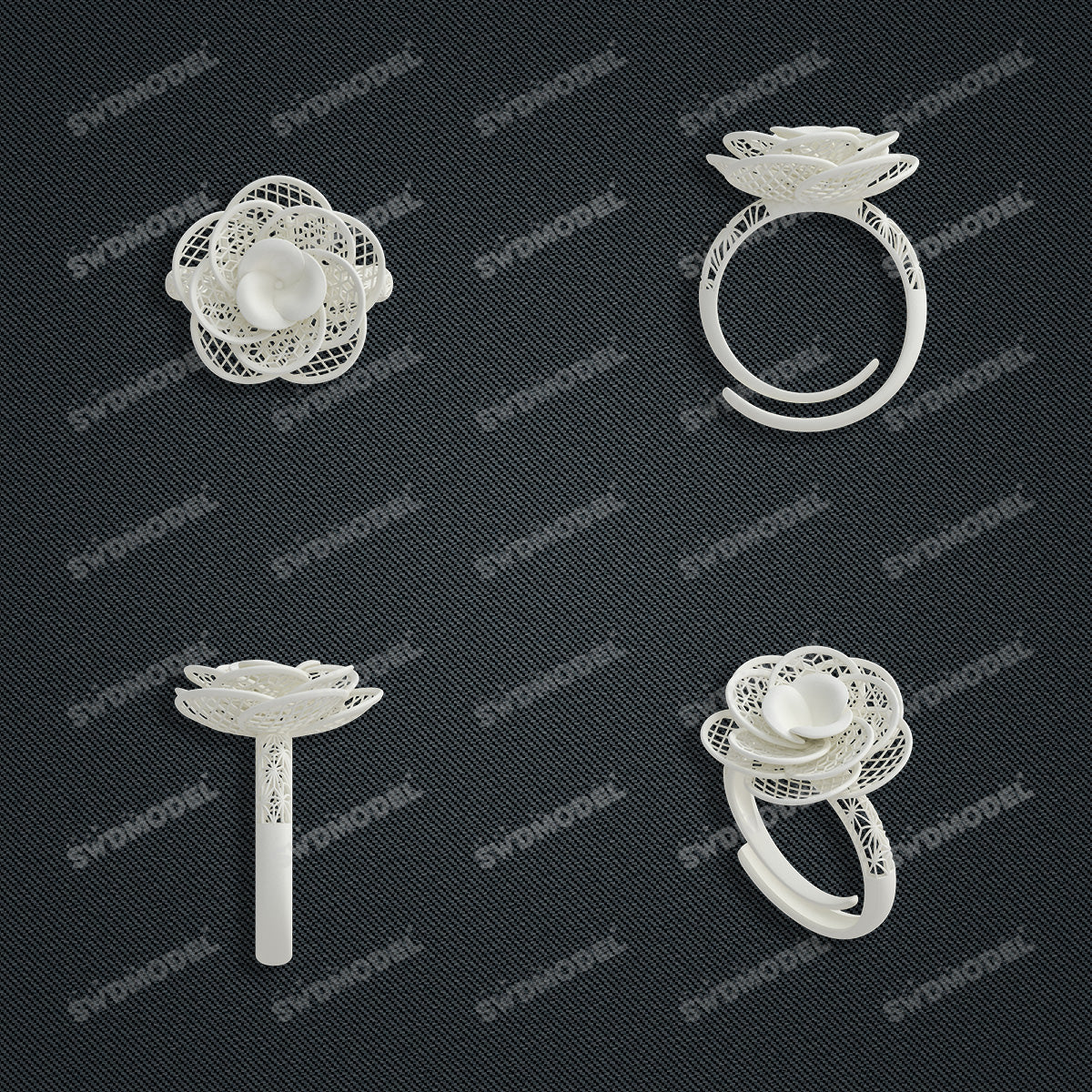 Jewelry set Filigree Ring White Wax Casting Resin 3D Printing Service  CS63T-035wt-R