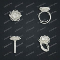 Jewelry set Filigree Ring White Wax Casting Resin 3D Printing Service  CS63T-035wt-R