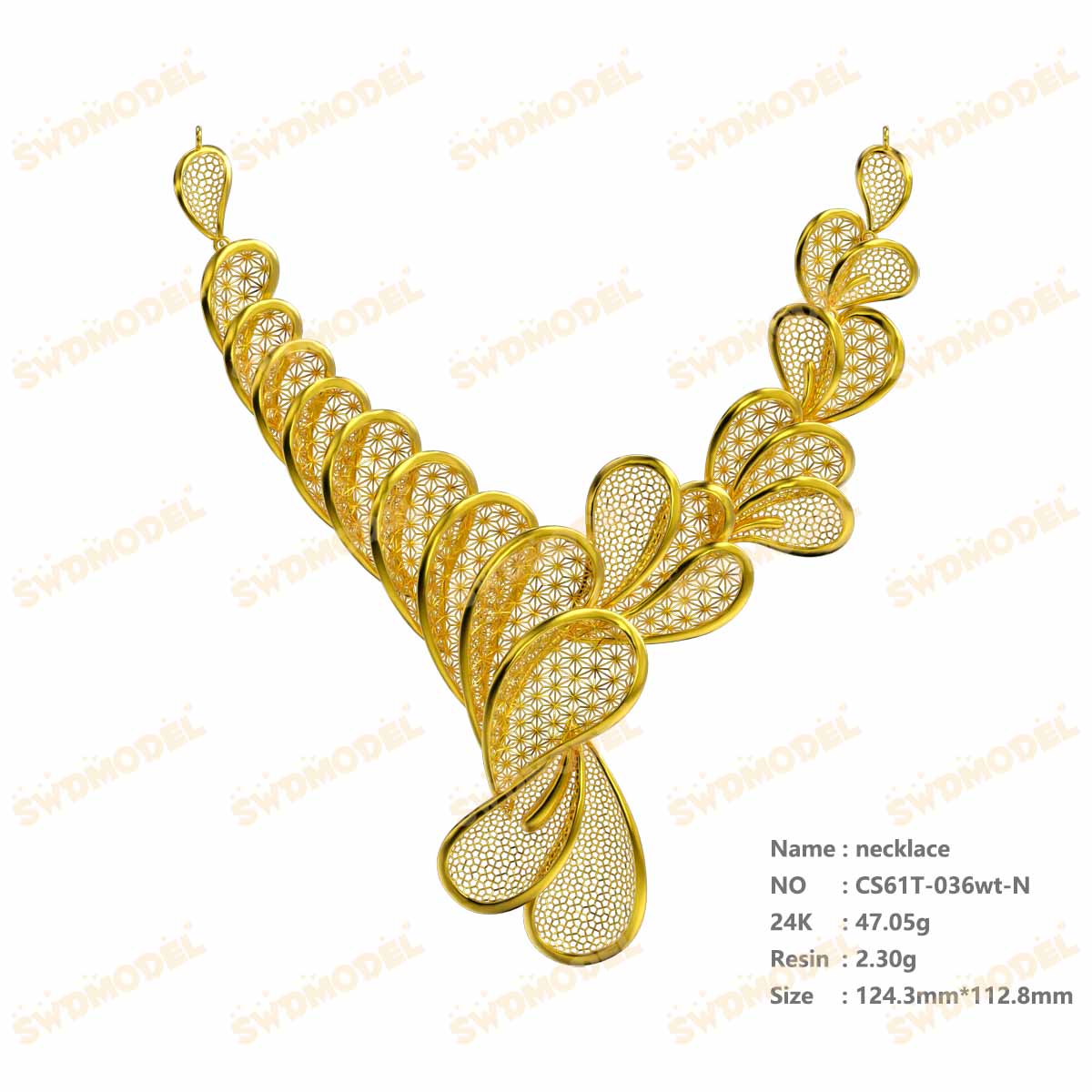 Jewelry set Filigree Necklace White Wax Casting Resin 3D Printing Service  CS61T-036wt-N