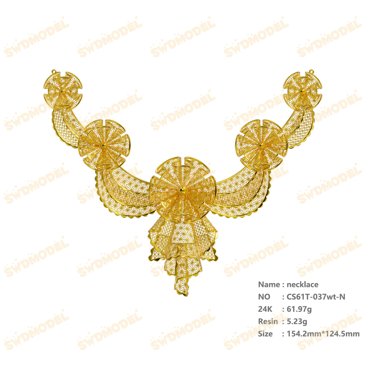 Jewelry set Filigree Necklace White Wax Casting Resin 3D Printing Service  CS61T-037wt-N