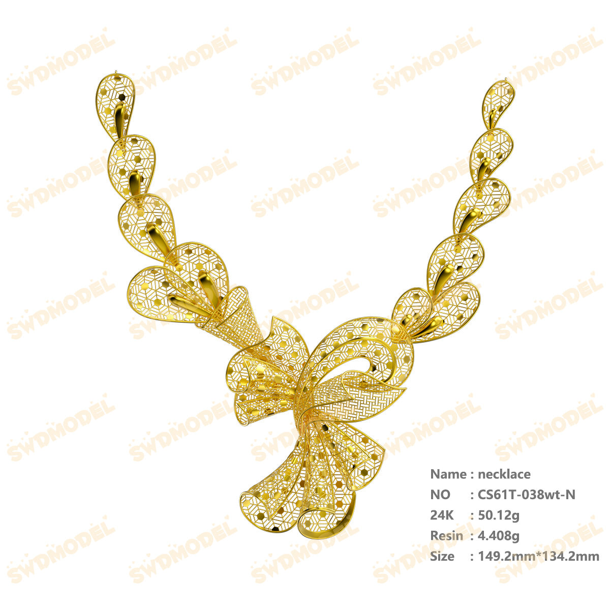 Jewelry set Filigree Necklace White Wax Casting Resin 3D Printing Service  CS61T-038wt-N