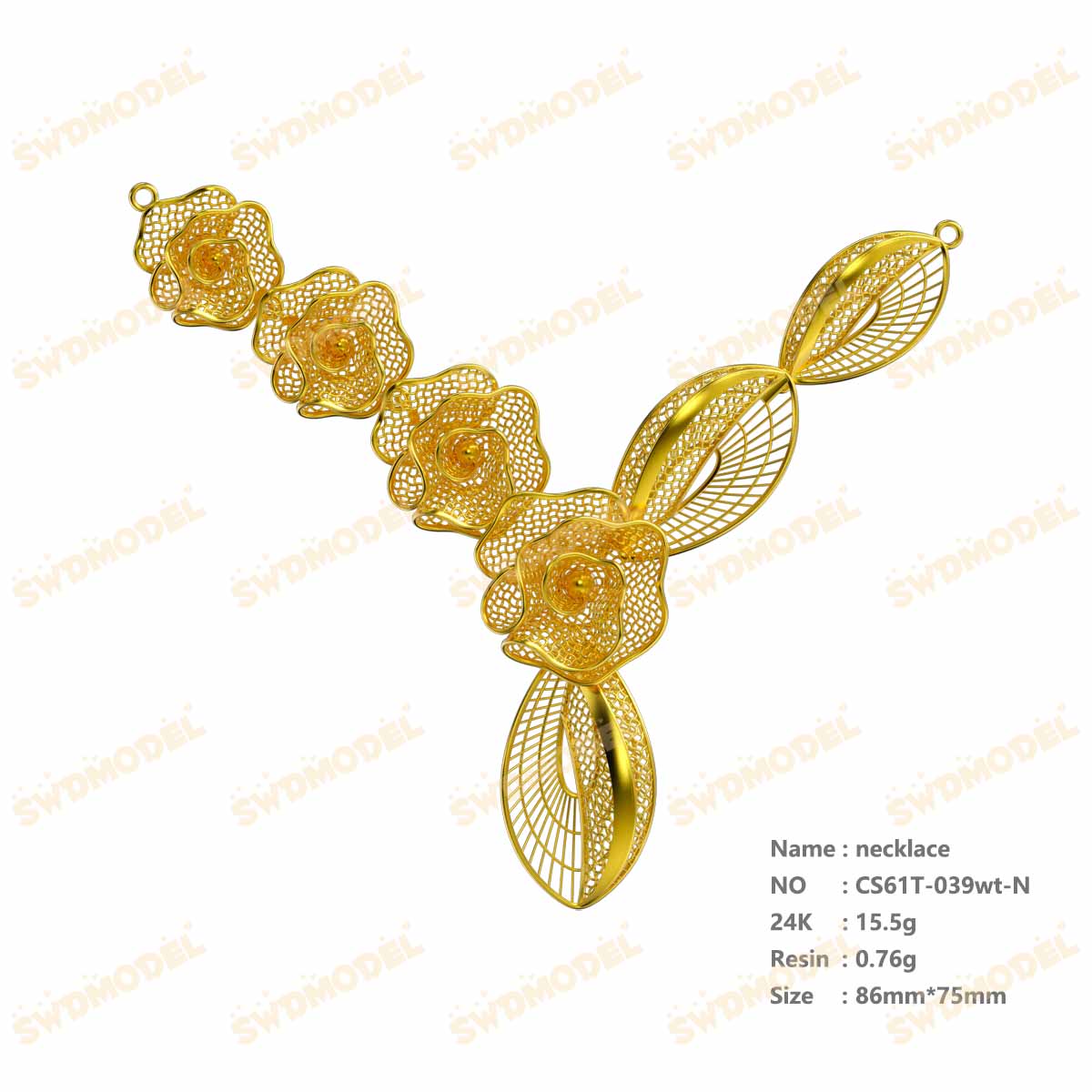 Jewelry set Filigree Necklace White Wax Casting Resin 3D Printing Service  CS61T-039wt-N