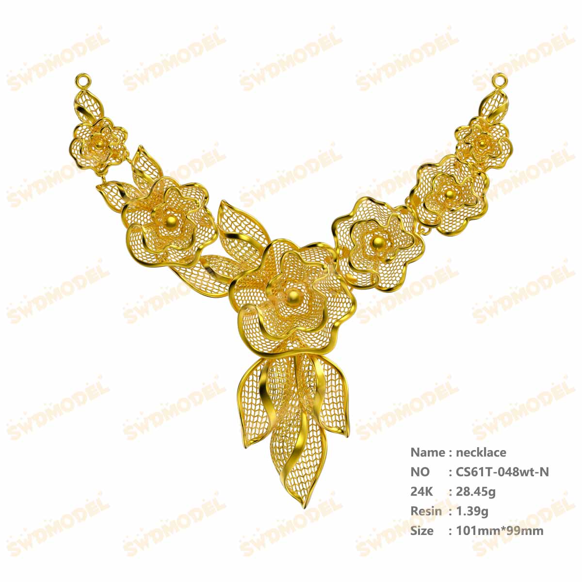 Jewelry set Filigree Necklace White Wax Casting Resin 3D Printing Service  CS61T-034wt-N