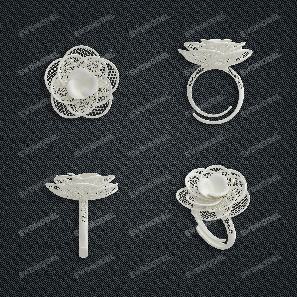 Jewelry set Filigree Ring White Wax Casting Resin 3D Printing Service  CS63T-058wt-R