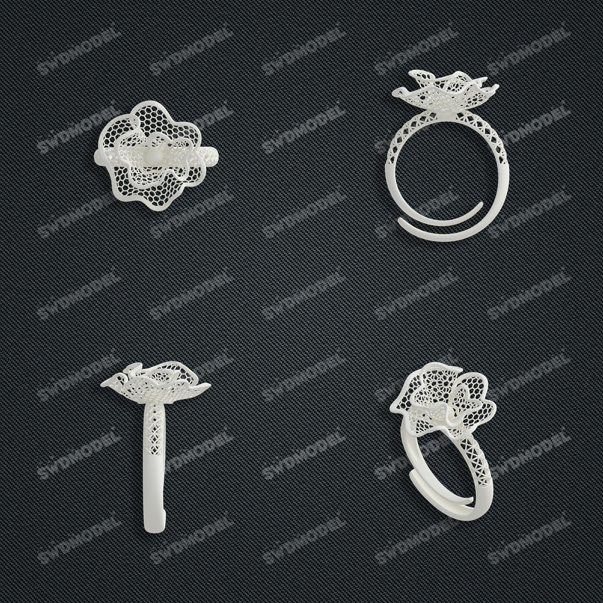Jewelry set Filigree Ring White Wax Casting Resin 3D Printing Service  CS61T-060wt-R