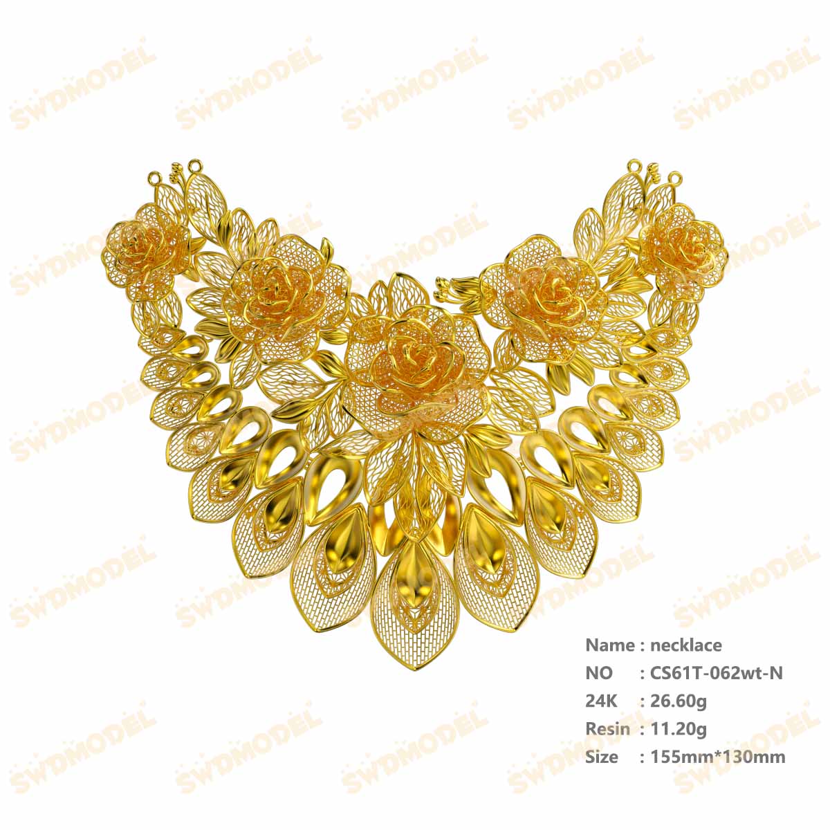 Jewelry set Filigree Necklace White Wax Casting Resin 3D Printing Service  CS61T-062wt-N